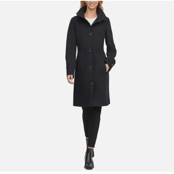 NWT Tommy Hilfiger Womens Single-Breasted Stand-Collar Coat in Navy - Picture 12 of 14